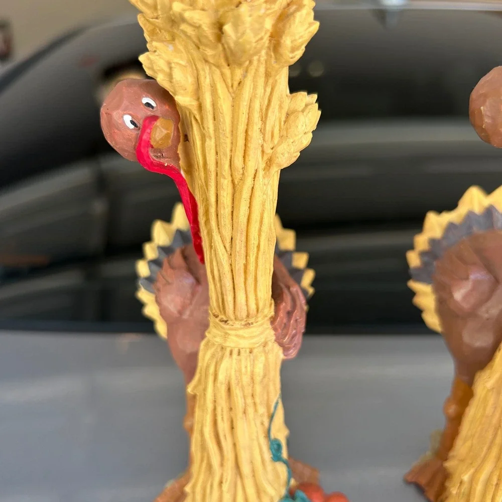 Rare Turkey Candle Holder Set Fall Harvest festive vintage holiday decor